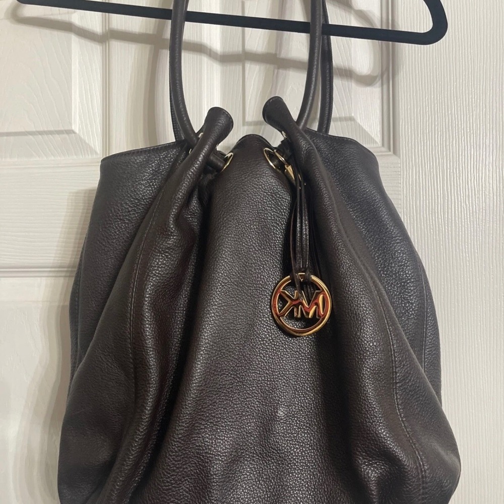 Michael Kors Shoulder Bag Womens L Pebbled Leather Espresso Brown Solid